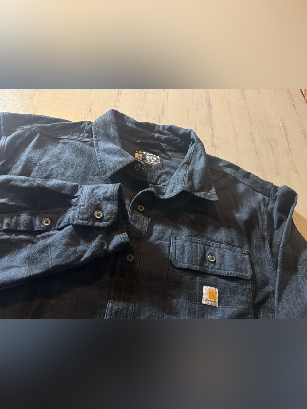 Carhartt 105439 Mens XL Tall Heavyweight Flannel Shirt Blue Plaid Loose Fit